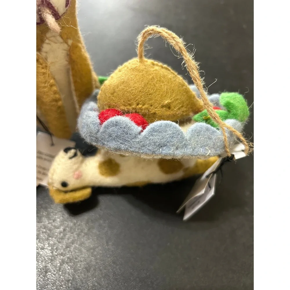 Creative Co-op Felt Wool Animal Ornaments Set/2 Tan Reindeer Dog Kellie Montana